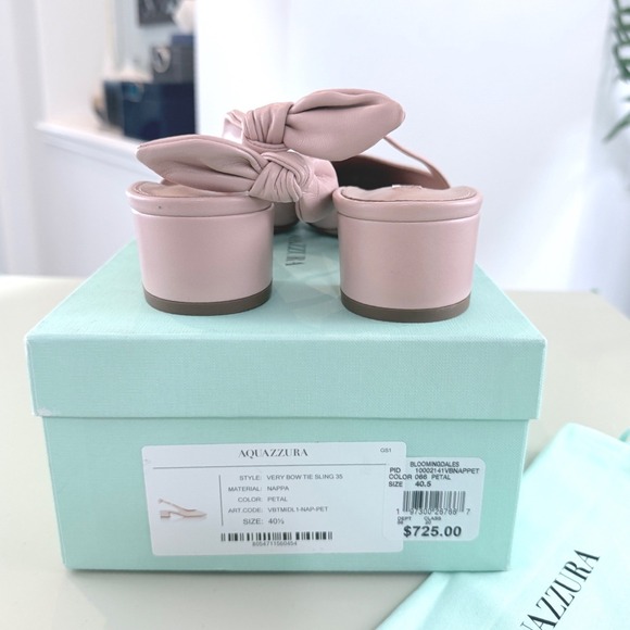 Aquazzura Very Bow Tie Sling 35 Petal Pink Nappa Leather Pumps 40.5 $725 MSRP - Picture 8 of 14